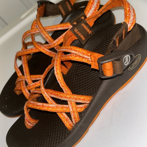 Chaco Vibrant Orange and Rich Brown Sandals - Picture 1 of 8